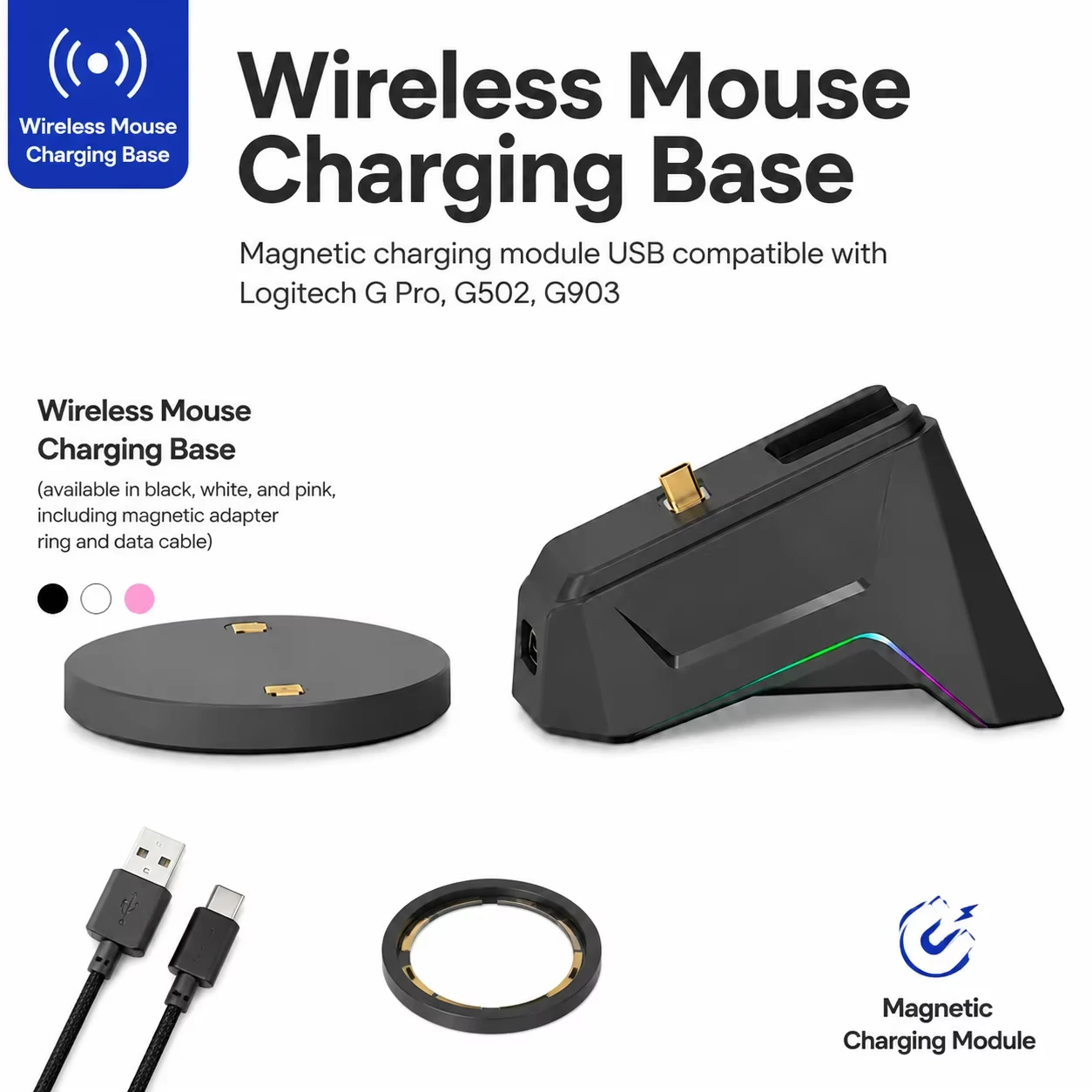 

Wireless Mouse Charging Dock With Magnetic Adapter For Logitech G502 G903 Mouse,USB Hub Extender,Includes Charging Module