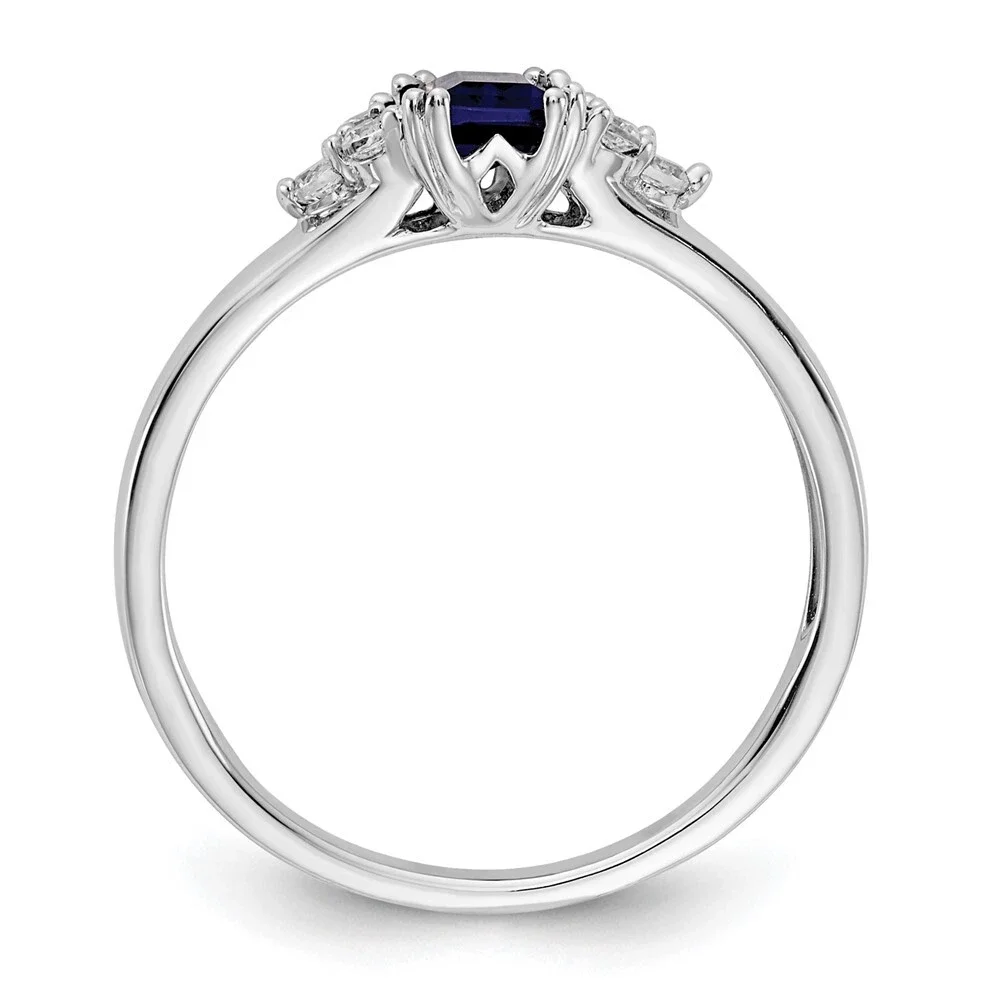 1CT Lab Sapphire Emerald Shape and HPHT Lab Grown Diamond Round Shape DEF VS-VVS Diamond Ring In Platinum 950 For Lady