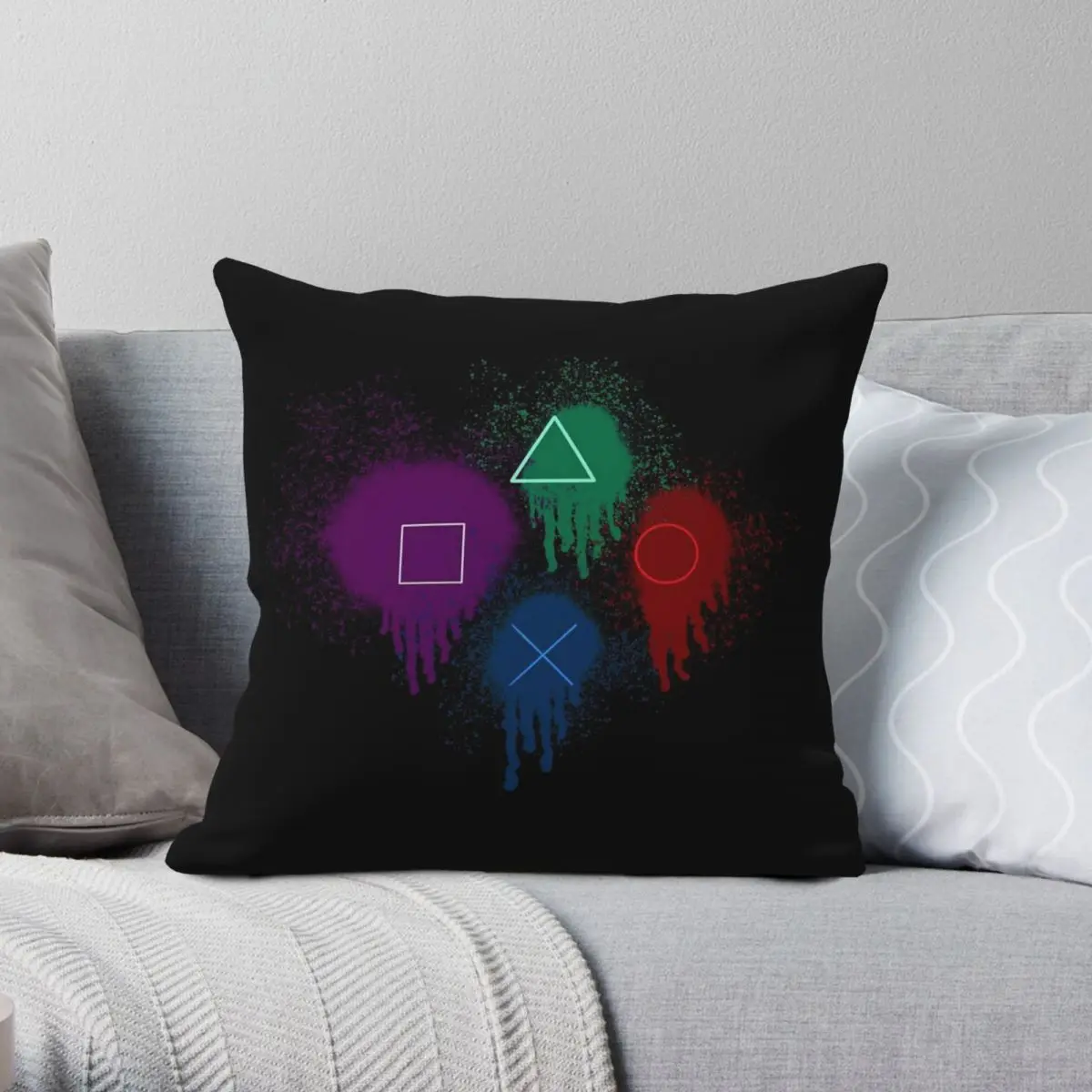 Gaming Forms Controller Button Square Pillowcase Polyester Linen Velvet Printed Zip Decorative Sofa Cushion Cover 45x45