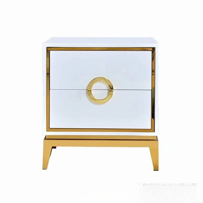 

Modern light luxury metal, stainless steel bedside table, guest storage, side cabinet, bedroom bedside, storage cabinet