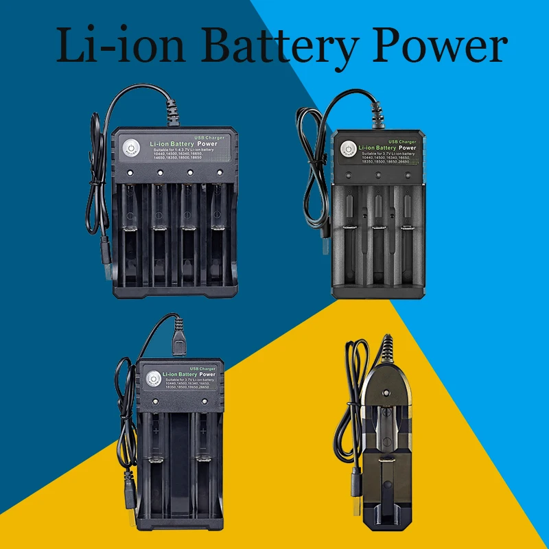 4.2V 18650 Charger Li-ion Battery USB 4/3/2/1 Slot Independent Charging Portable Electronic 18500 16340 14500 Battery Charger