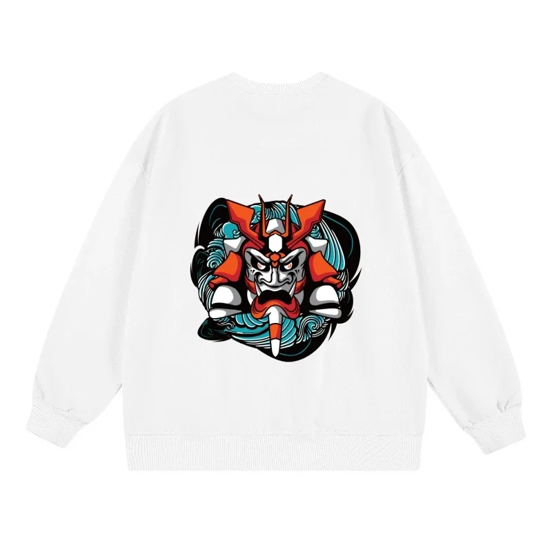 2025 Spring Autumn Sweatshirt Oni Mask Graphic Print Pullover Streetwear Comfortable Fabric Trendy Japanese Style Casual Design