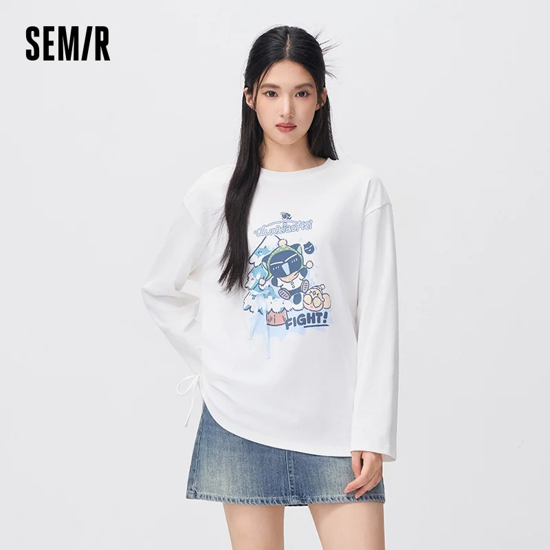 Semir Women Knit Tshirt Mid Length Loose Fit Drawstring 2026 New Winter Daily Wear Urban Casual Style Cold Weather Layering