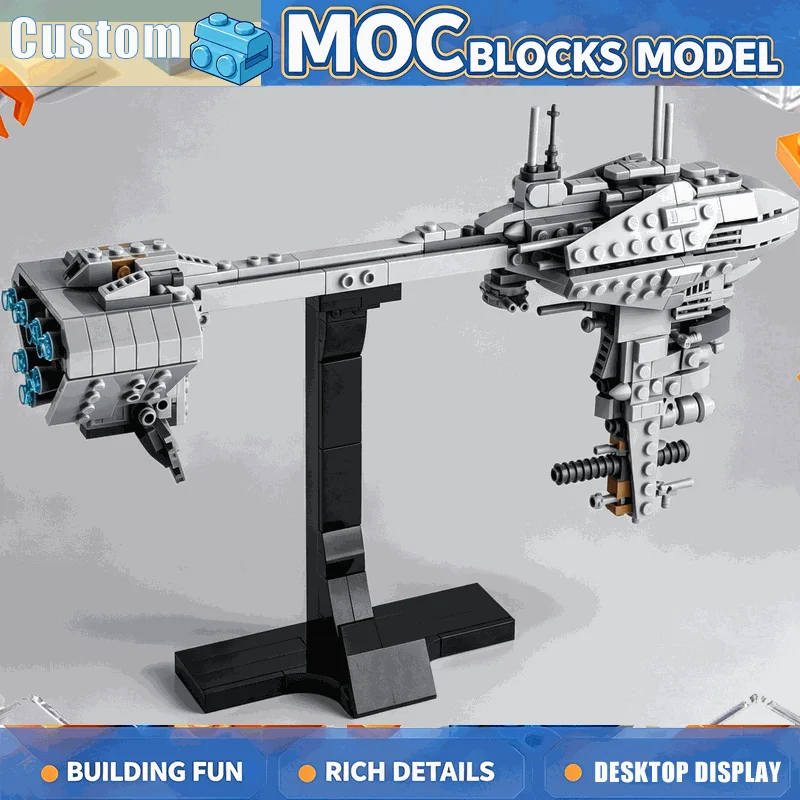 459PCS MOC Sci Fi Cruiser Space Fleet Model Custom Building Blocks Creative Puzzle Display Stand Collectible Desk Decor Gift