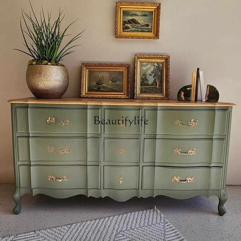 

American solid wood villa living room nine chest cabinets, French retro living room storage lockers