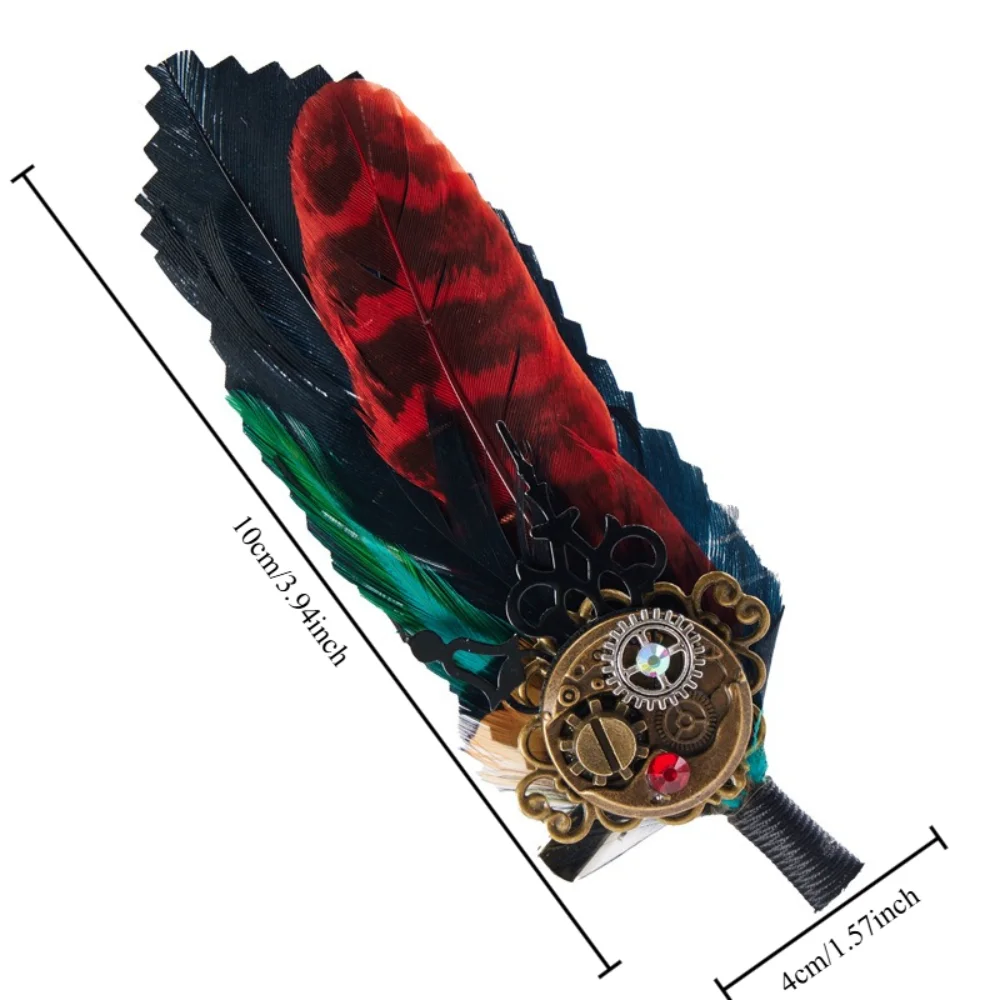 Handmade Gothic Feather Gear Brooch Punk Lolita Vintage Brooch and Hairpin Dual-purpose Personalized Skirts Suits Decoration