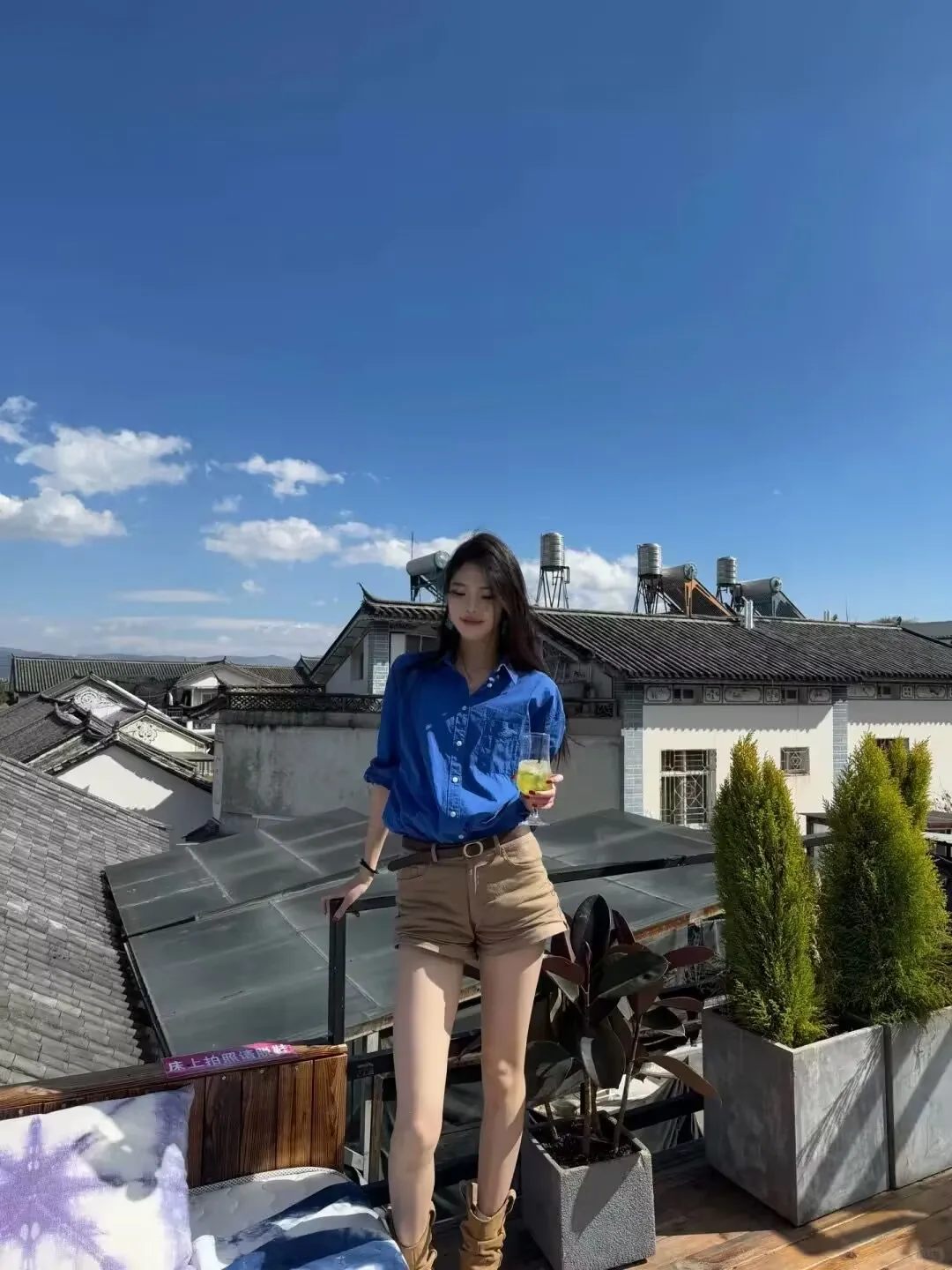 카키 데님 여성용 하이웨이스트 슬림핏 여름 신상 핫팬츠 스트레이트 레그 트렌디 진 캐주얼 팬츠