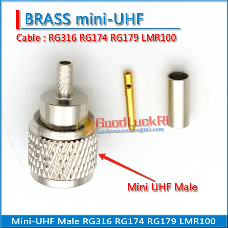 

miniUHF mini-UHF MINI UHF Male plug Window Crimp For RG316 RG174 RG179 LMR100 Cable Brass Straight Coax RF Connector Adapters