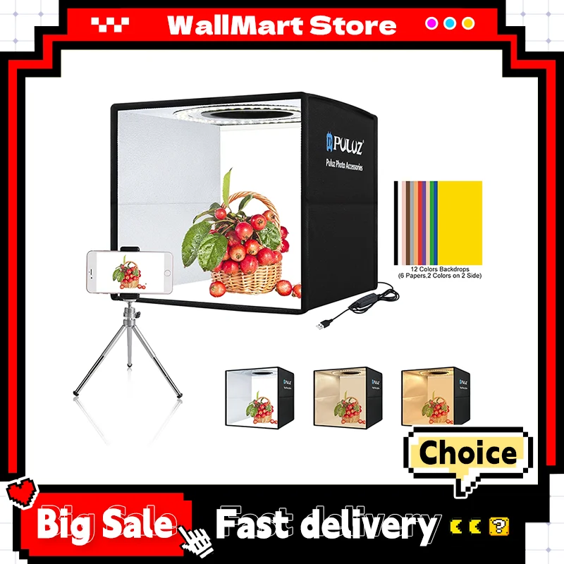 PULUZ-caja de luz para estudio fotográfico, Softbox de luz para fotografía, lámpara ajustable con temperatura, Kits de tienda para sesión de fotos, fondos de 6/12 colores