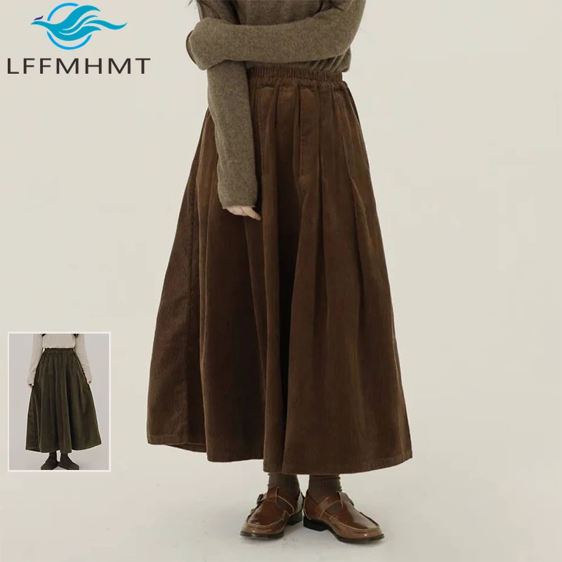 Autumn Winter New Arrival Retro Solid Color Corduroy Women's Plus Size High Waist Length A Line Skirt for Comfortable Dailywear