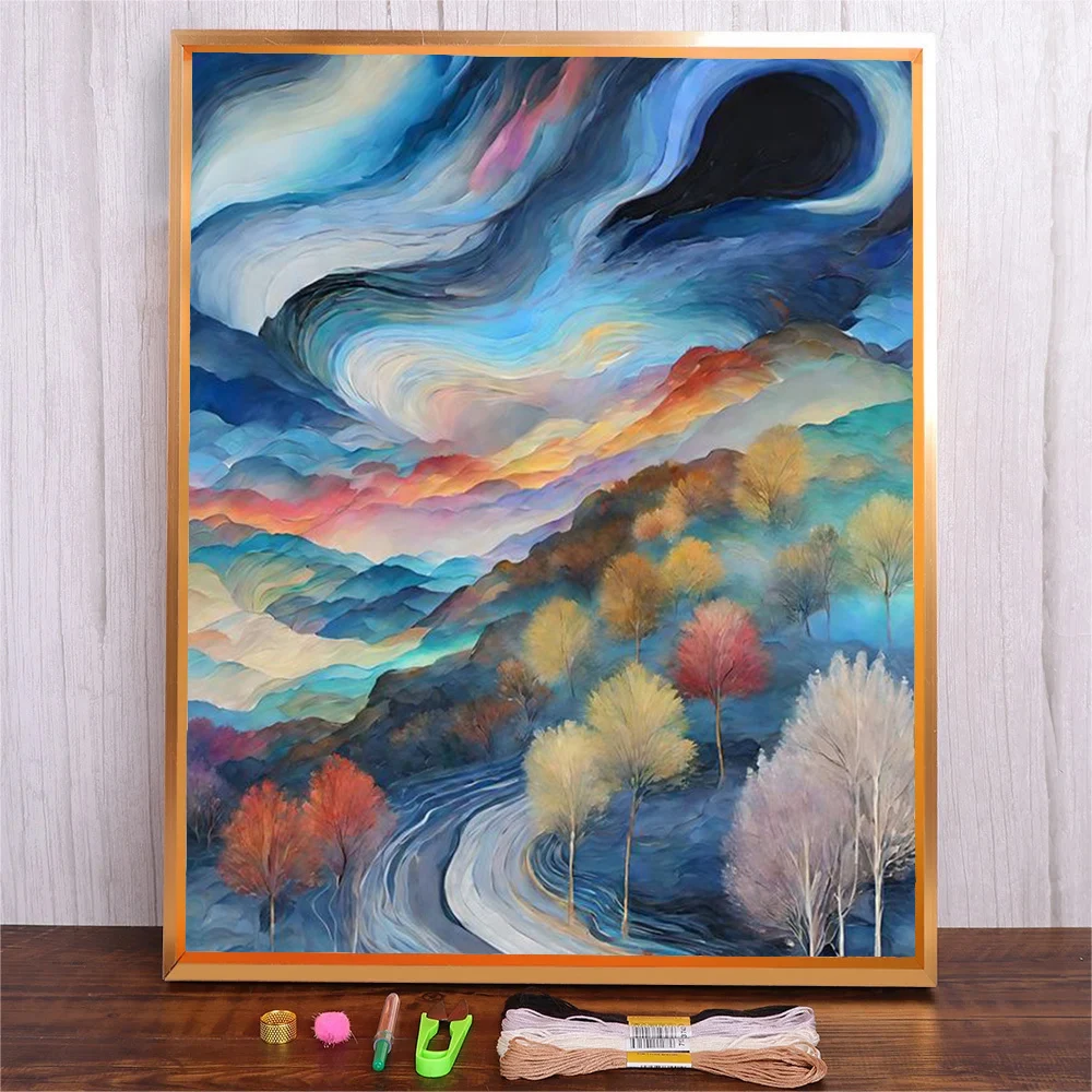 

Abstract Painting Mountain Landscape Pattern Cross Stitch Set DMC 14CT 11CT Printed Canvas Fabric Embroidery Kit Home Decor Gift