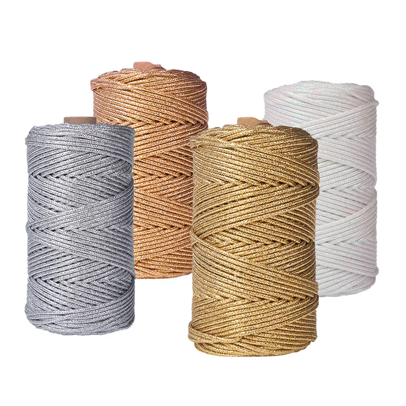 10/ 100m Pack of Core-Wrapped Cord, Gold and Silver White Hook Wrapping Cord, DIY Handmade Weaving Cord, Christmas Cord, Gift Wrapping Cord