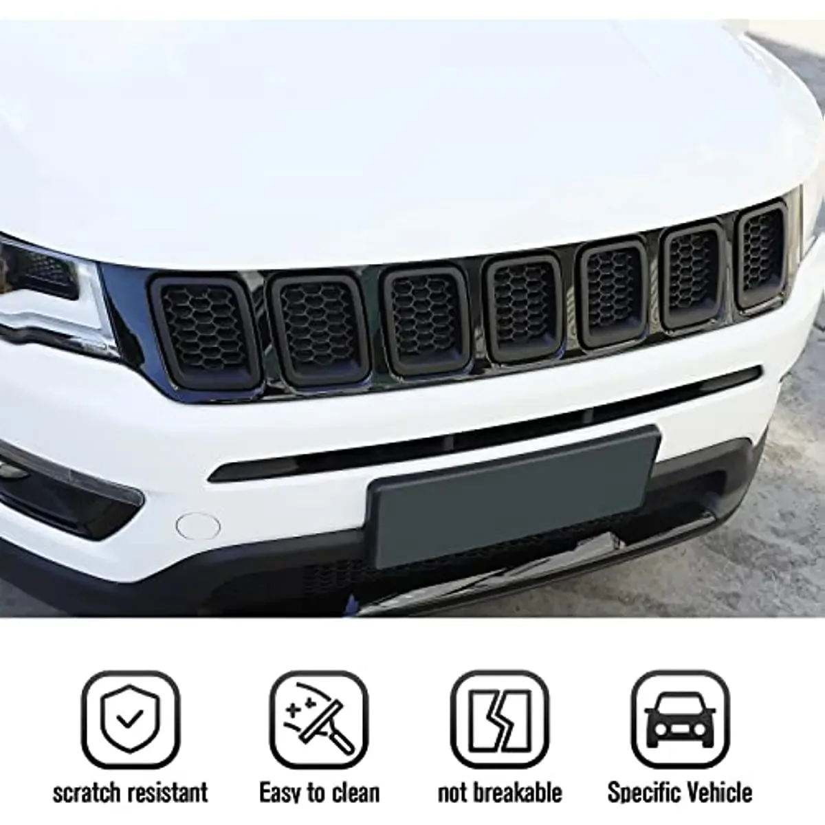 7PCS Car Carbon Fiber Grille Inserts ABS Front Grill Cover Frame Trims Kit  For Jeep Compass MP 2017-2020 Exterior Accessories