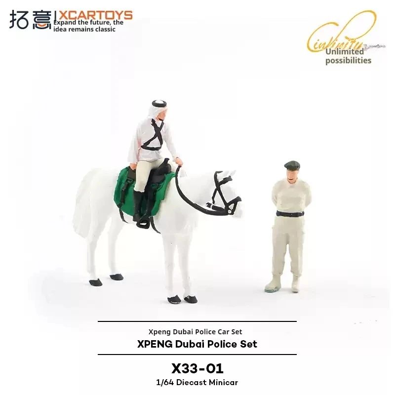 XCARTOYS 1:64 alliage Dubai modèle de voiture de Police cheval blanc figurines de flic Diorama ensemble moulé sous pression véhicule jouet Collection pour adultes enfants