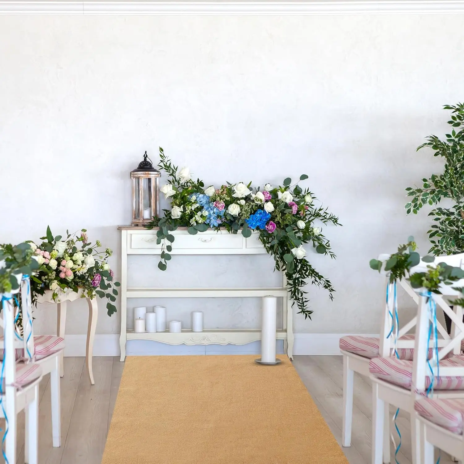 Jute-Hochzeits-Gangläufer mit Fransenrand, Zeremonie, Runway-Teppichrolle für drinnen und draußen, Hochzeit, Party, Brautparty – Detail 6