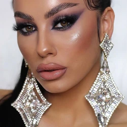 Luxury Rhinestone Rhombic Shaped Dangle Earrings Women Party Exaggerated Geometric Long Dangle Earrings Stud Show Jewelry