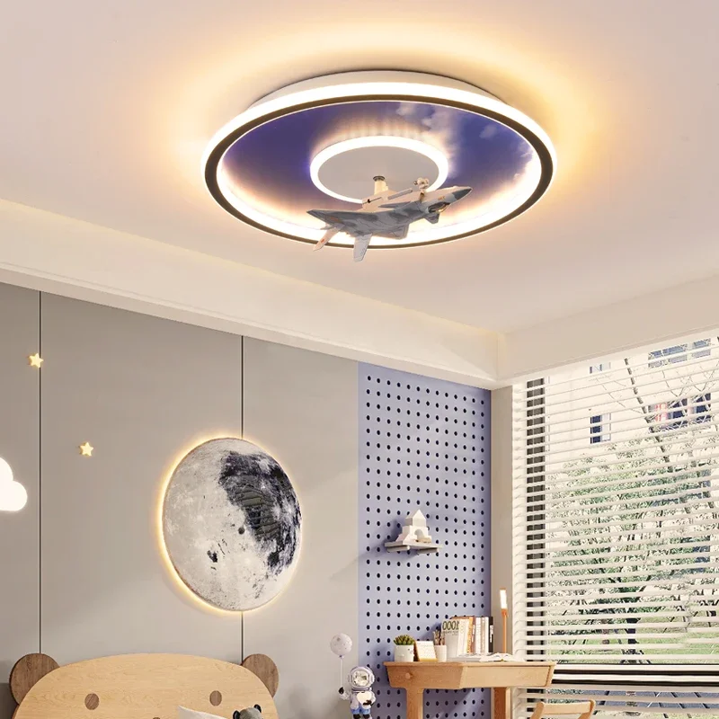 

Aircraft ceiling light eye protection boy bedroom light creative rotation J-10 J-20 fighter model children's room lamps