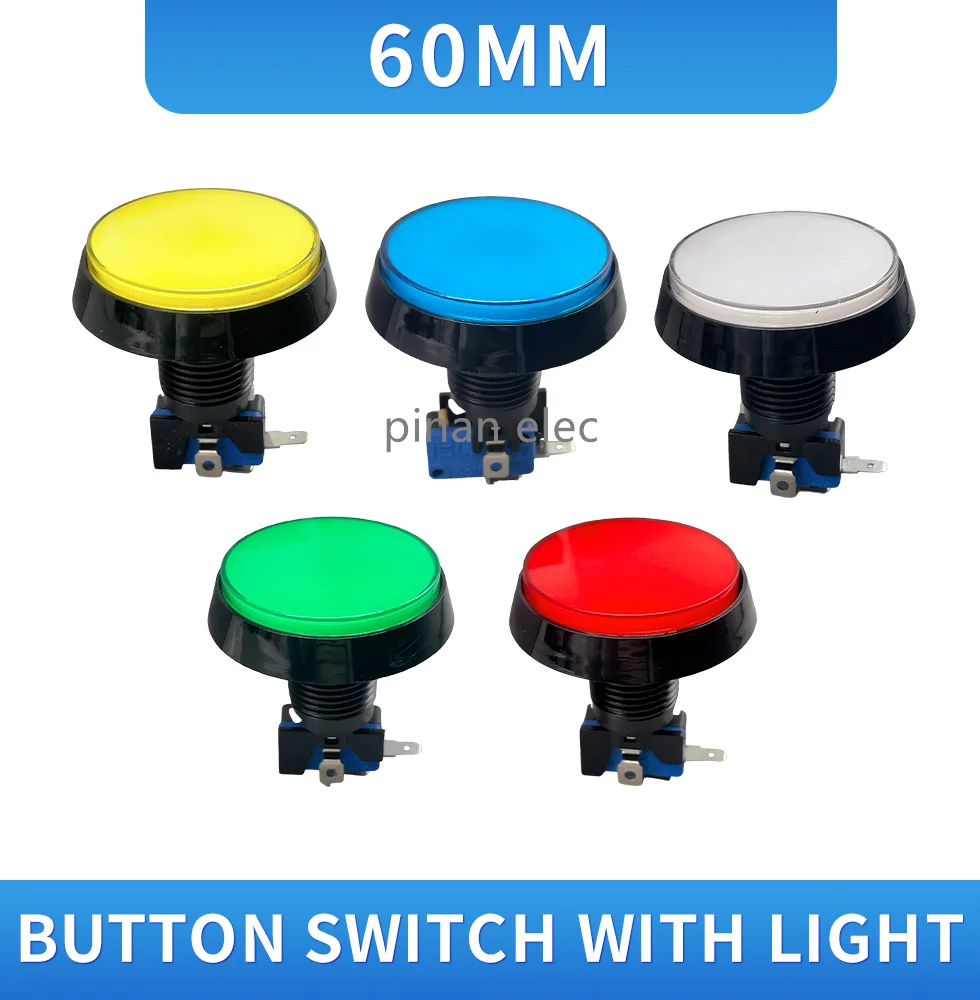 Arcade Button 5 Colors LED Light Lamp 60MM Big Round Arcade Video Game Player Push Button Switch