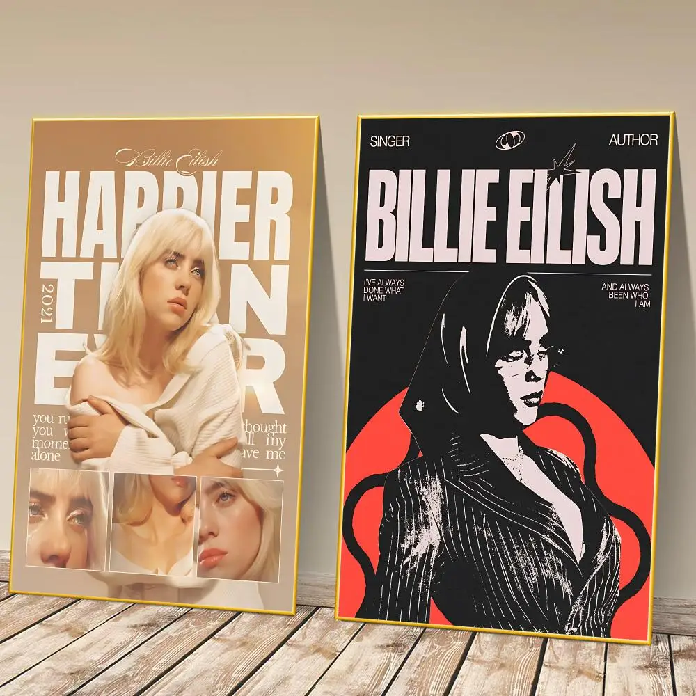 Hot B-Billie Eilish Singer Poster HD Self‑Adhesive Art Print Home Wall Ornament for Clubs Cafe and Living Room Decoration