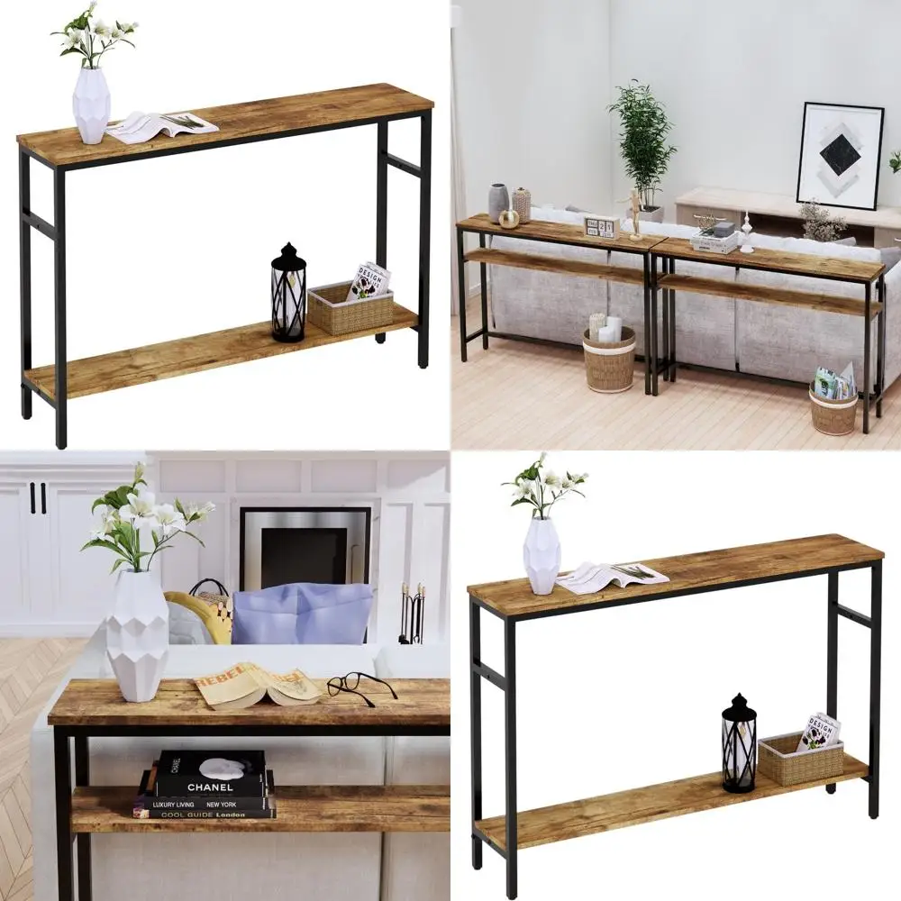 

Slim 47 Console Table with Adjustable Shelf, 2-Level Skinny Hallway Table, Rustic Brown for Entryway & Living Spaces