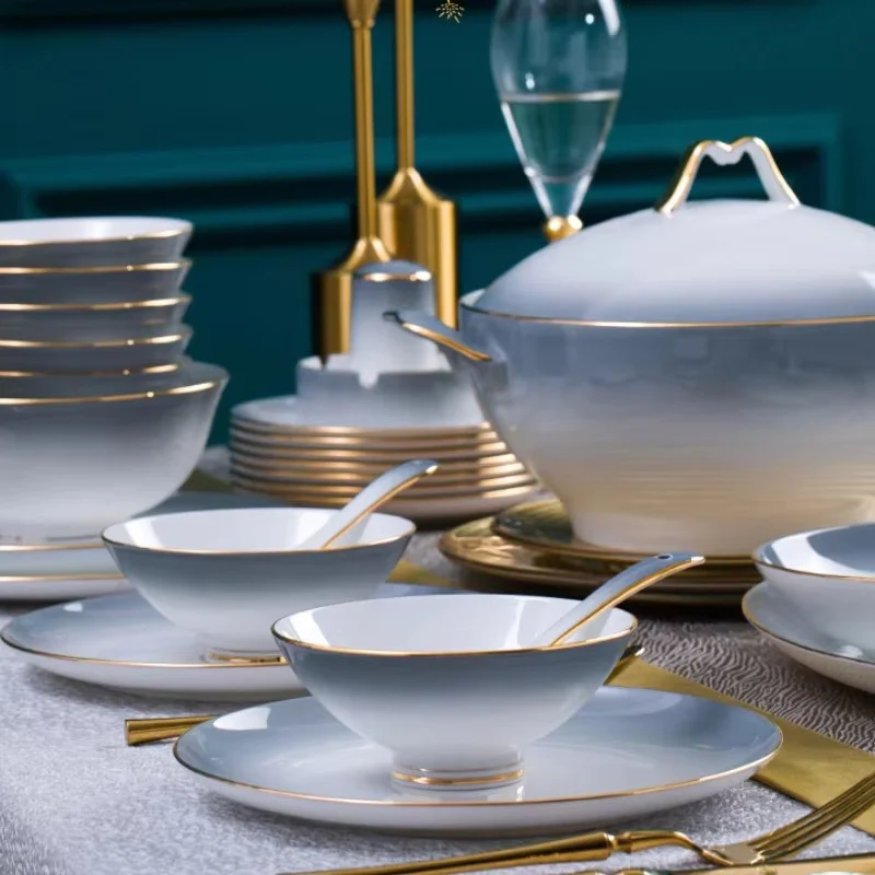 Fine Luxury Kitchen Dinnerware Sets Breakfast Luxury Party Fine Guests Gift Plate Set Home Dining Room Jogo De Jantar Dishes
