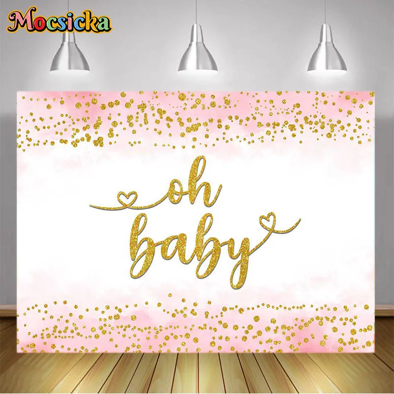 

Oh Baby Party Decoration Backgrounds Gold Glitter Dots Custom Backdrop Baby Shower Banner Child Kids Portrait Photo Studio Props