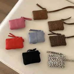 Leopard Print Suede Coin Purse Portable Lipstick Key Bag Women Shoulder Bag Mini Storage Bag Small Wallet Travel Neck Bag