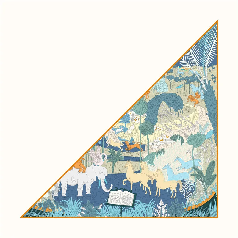 

Шелковый шарф женский тропический лес животные треугольные шарфы голова Echarpes шелковые платки Femme накидки пляжные шали бандана женские хиджабы