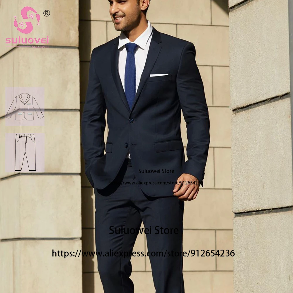 (Customized Size Color) Classic Black Suits For Men Wedding Slim Fit 2 Piece Pants Set Groom Dinner Tuxedo Costume Homme Mariage