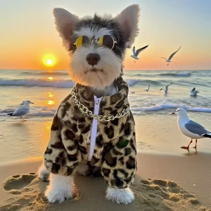 

Winter Pet Clothing for Small and Medium-sized Dogs: Thickened Leopard Print Coat with Zipper
