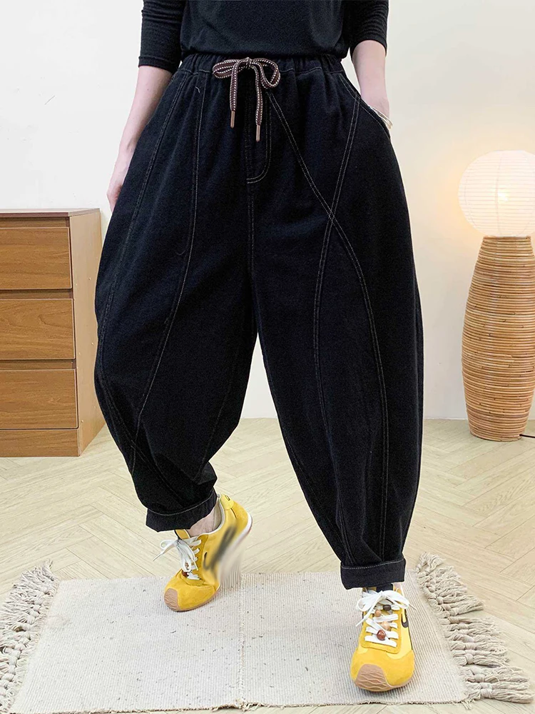 Amax LuluE Japanese Women 2025 Fall Classic Loose Leisure Trousers Fashion Female Elastic Waist Solid Vintage Punk Fitness Pants