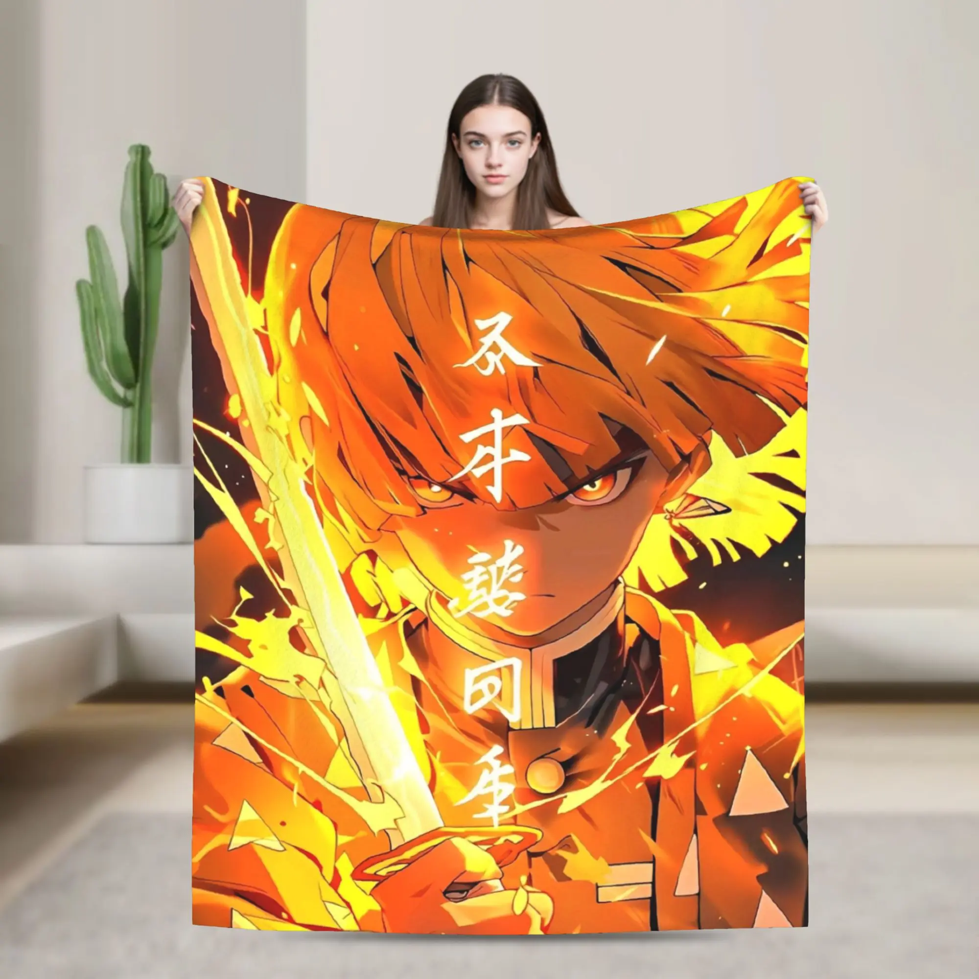 Mantas de Anime Zenitsu de terciopelo para todas las estaciones, Kimetsu No Yaiba, mantas multifunción muy cálidas para el hogar, sofá, ropa de cama