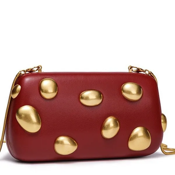 

Evening Bag New Pu Leather Crossbody Clutch Shaped Studded Shoulder Golden Women's Hand Fashion Wallets Original Luxury Bow Bead
