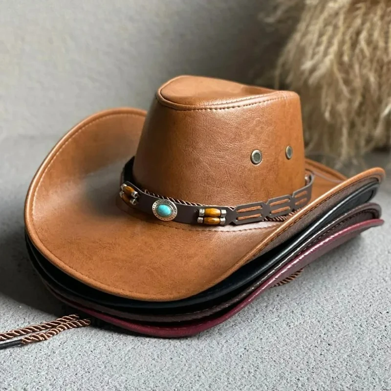 

2pcs Synthetic Leather West Jeans Hats For Women And Men, Vintage Dress Hats For Gentleman, Panama Jeans Jazz Cap, Hat For Men