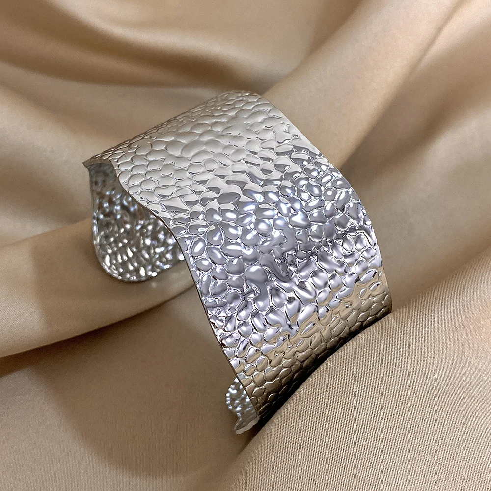 

Chunky Stainless Steel Bracelets Texture Wide Big Open Cuff Bangles for Men Women Armband Daily Party Waterproof Jewelry Gifts