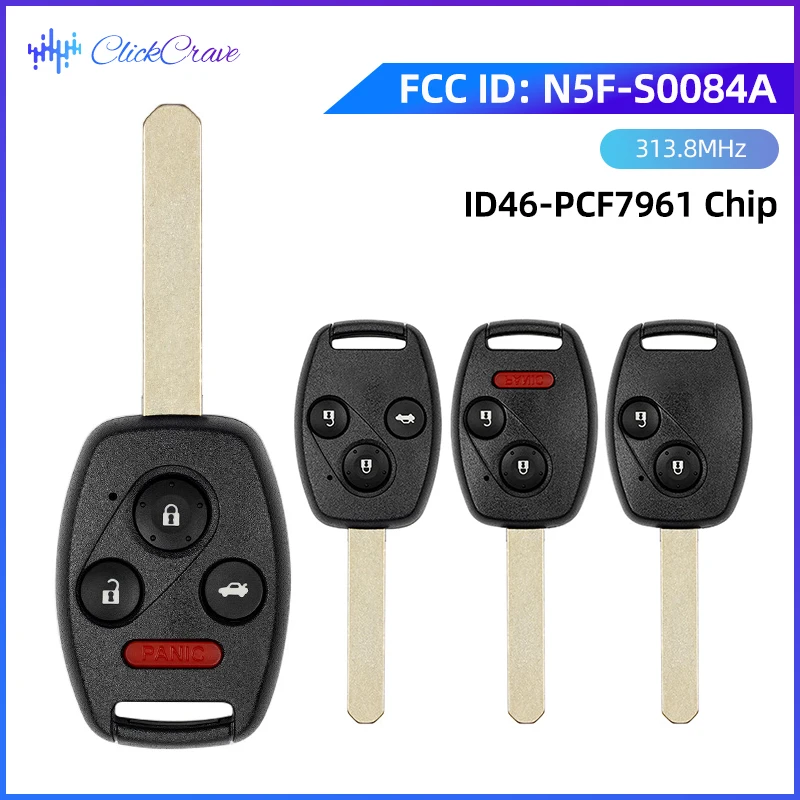 N5F-S0084A Remote Car Key For Honda Civic Fit Accord City HRV Element Pilot Jazz Odyssey Vezel CRV 313.8MHz ID46 PCF7961 Chip