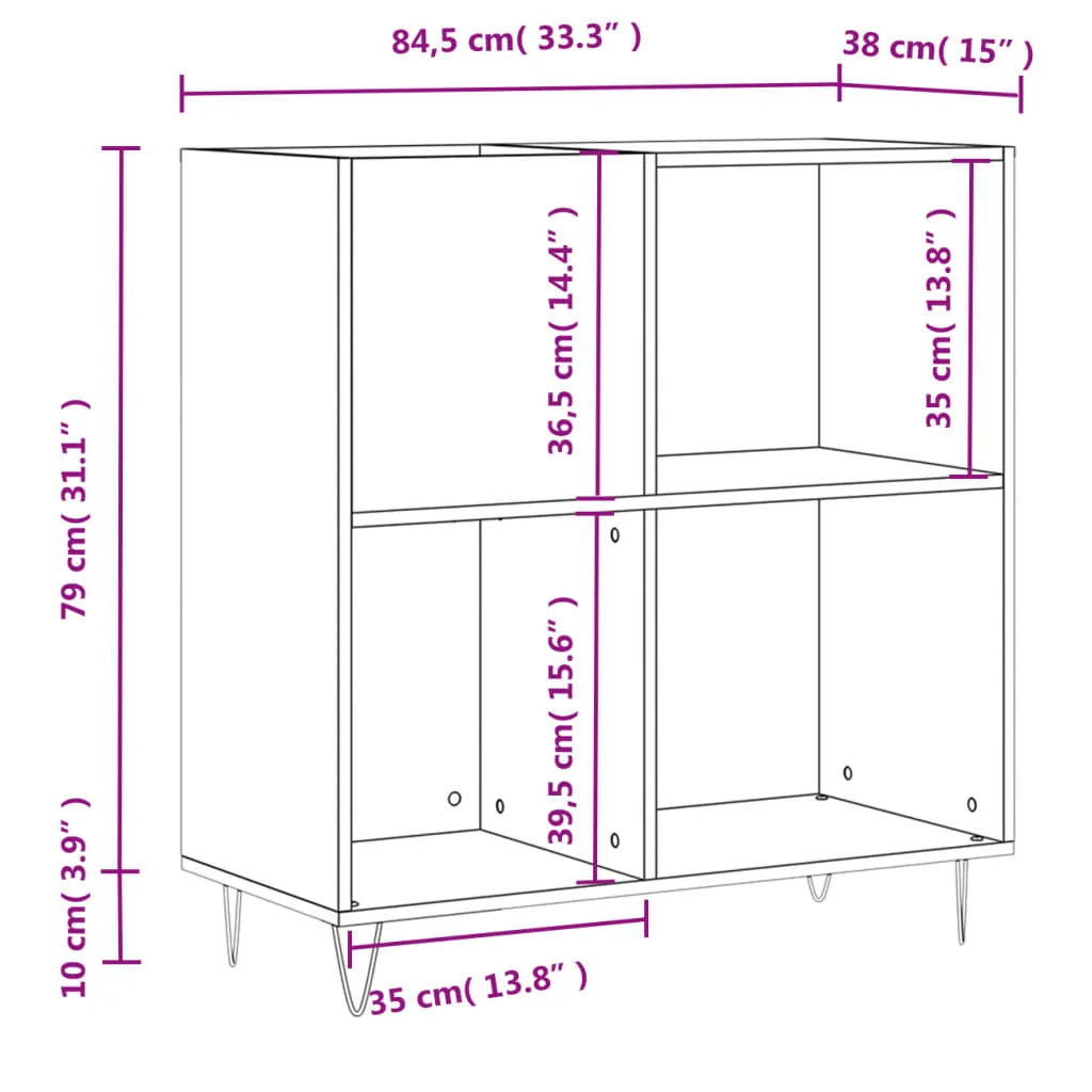 Record Cabinet Engineered Wood for Player Vinyl Storage Black 84.5x38x89cm