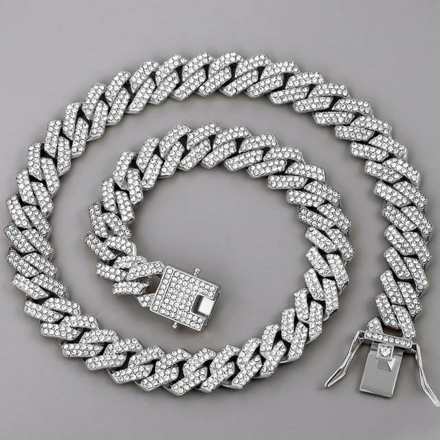 14MM Iced Prong Link Cuban Chain Necklaces for Men Women High
