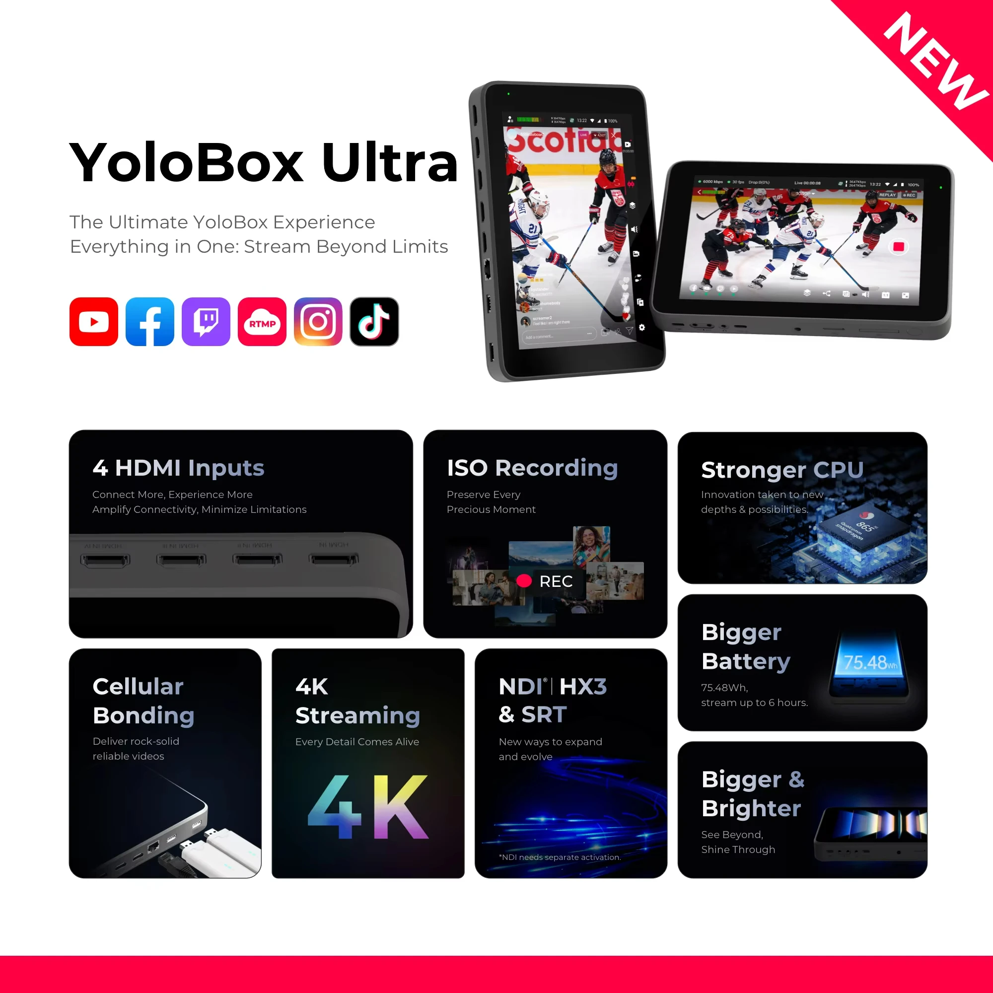 NEW YoloLiv YoloBox Ultra Multi-Camera, Encoder, Switcher, Monitor and Recorder Portable 4K Streaming