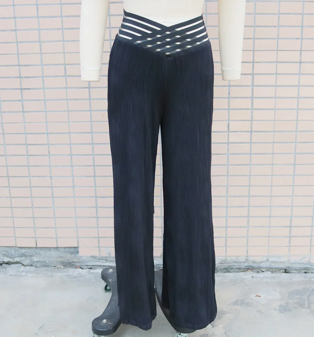 Pantaloni da donna primavera autunno pantaloni tinta unita a vita alta pantaloni a gamba larga moda casual comodi pantaloni vestibilità standard regolare