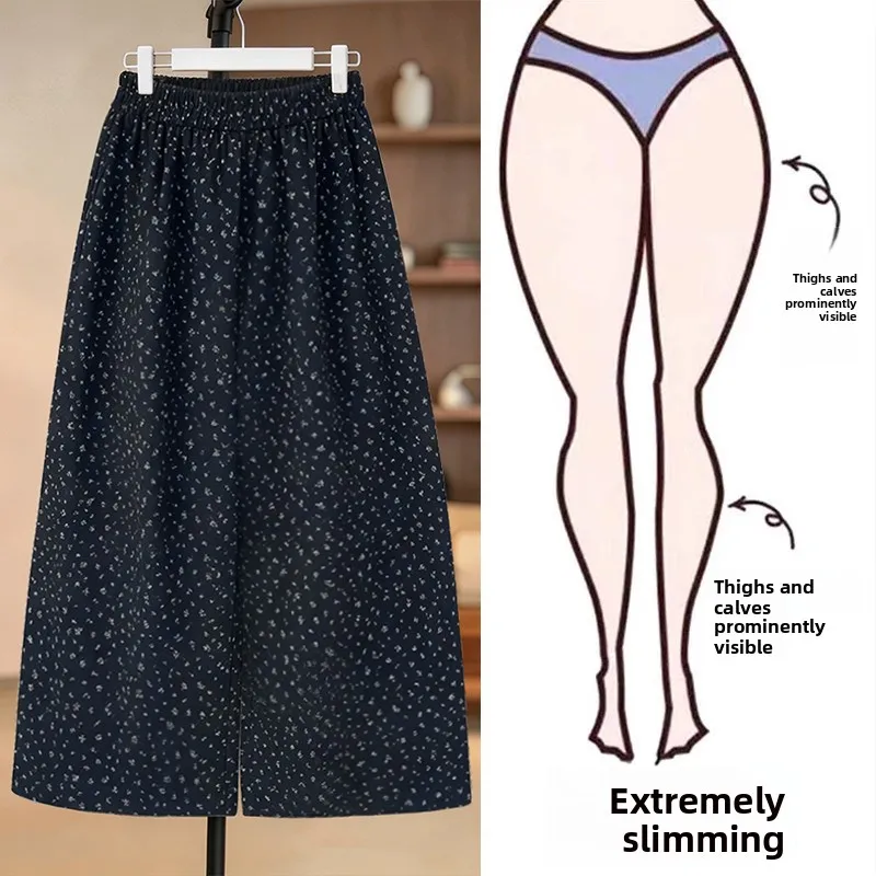 

Summer Thin Wide Leg Pants Women's plus Size Loose Slimming Casual Nine Points High Waist Casual Loose Fit Floral Pattern