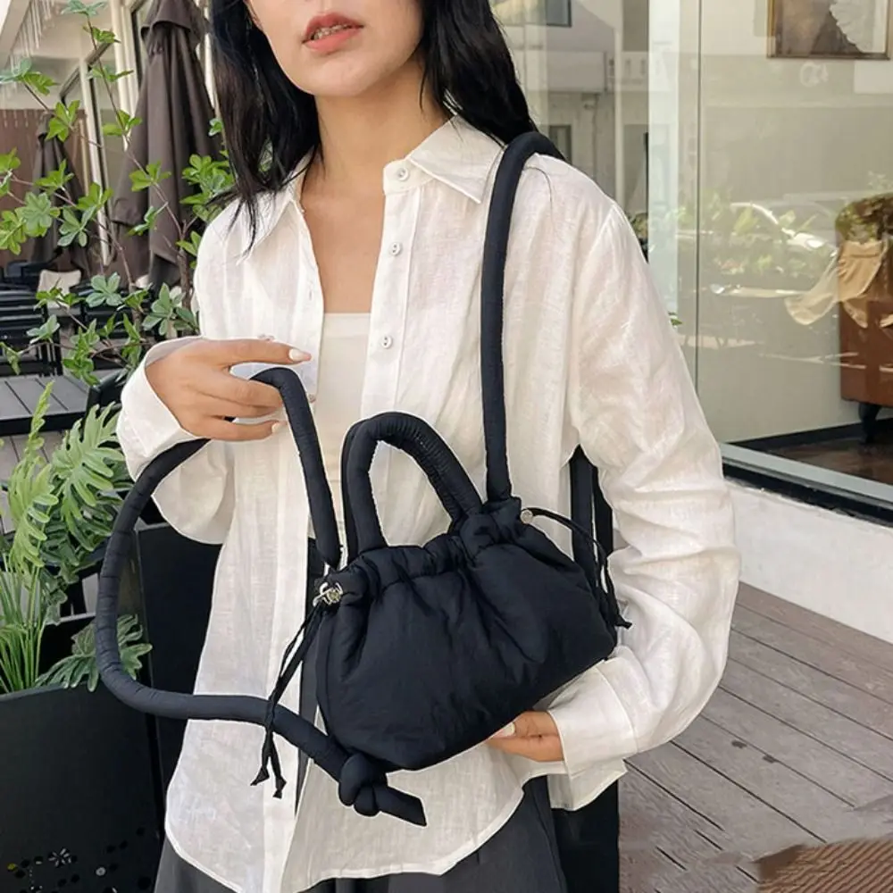 Fashion Solid Color Drawstring Tote Bag Dual-purpose Soft Nylon Padded Tote Bag Handbag Crossbody Bag Puffer Backpack Work