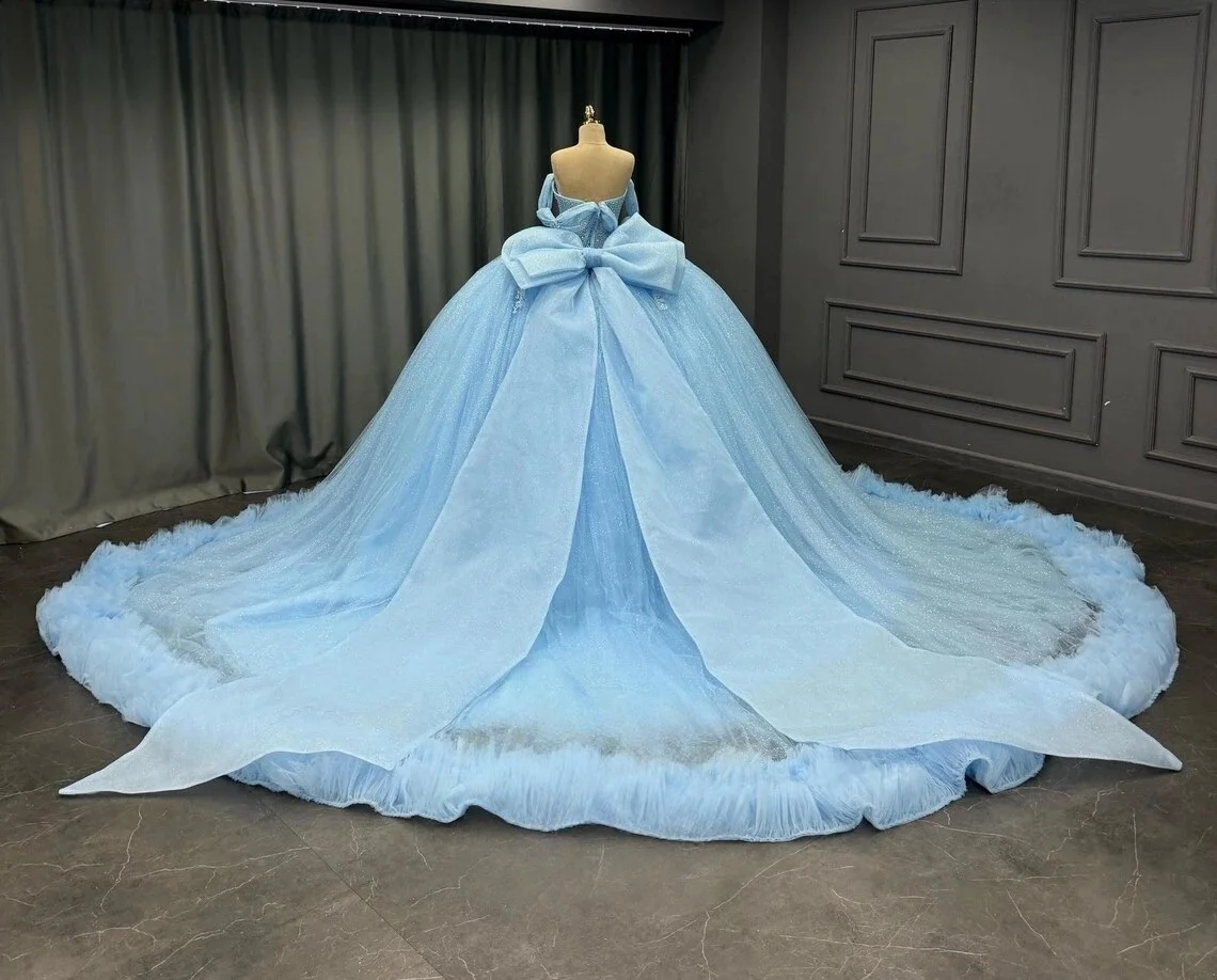 Sky Blue Charro Quinceanera Dresses Ball Gown Off The Shoulder Appliques Pearls Mexican Sweet 16 Dresses 15 Anos Customized