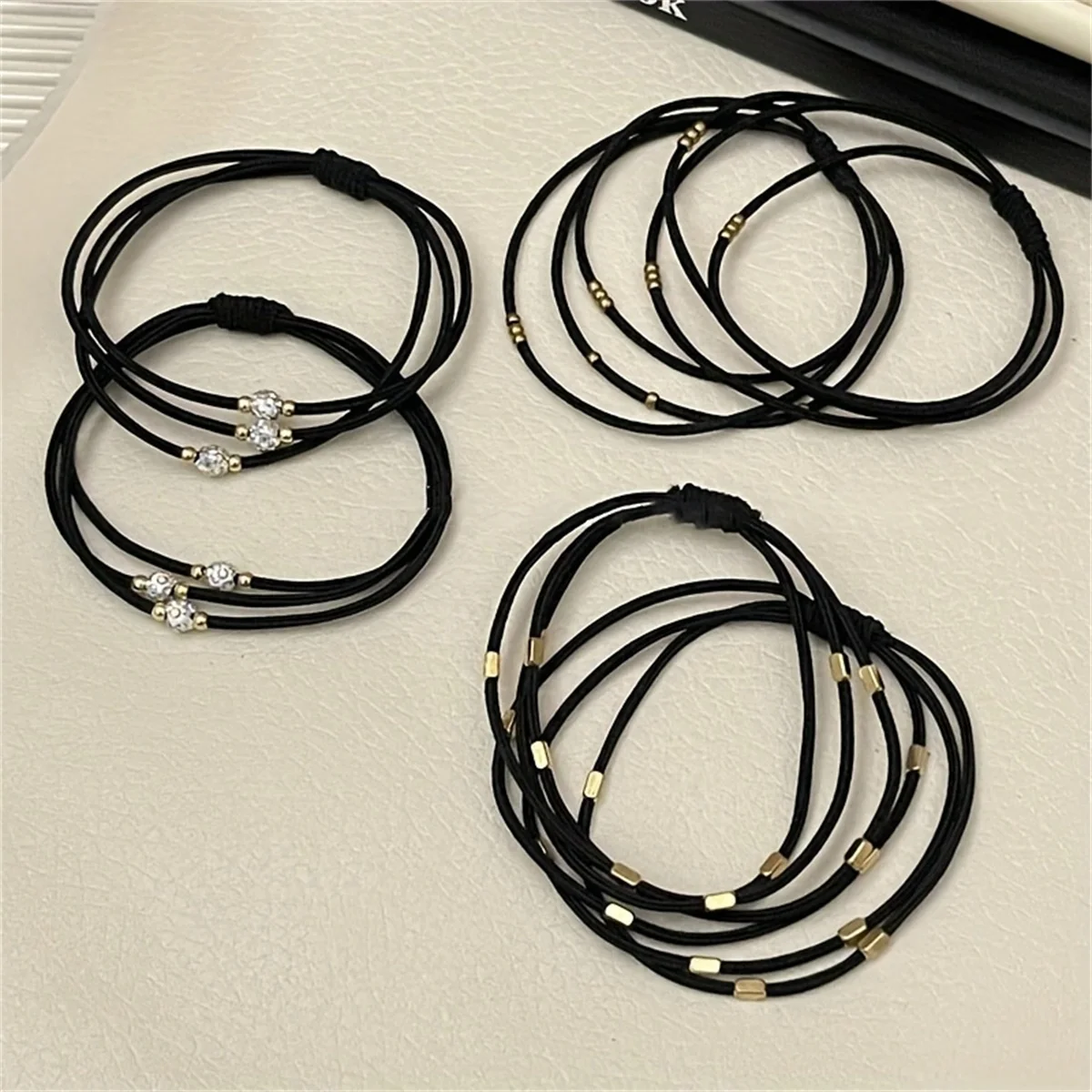 3pcs/set Hair Ties Crystal Alloy Bead Basic Black Color Elastic Hair Band Ponytail Holder Rubber Bands Women Hair Accessories