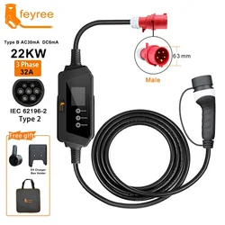 Feyree Type2 caricatore EV 22KW 32A caricatore EV trifase EVSE scatola di ricarica portatile cavo 5m con presa IEC62196-2 per auto elettrica