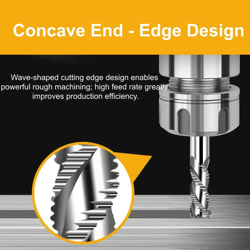 HRC60 Wave Edge Rough Milling Cutter DLC Colorful Coating Cutter 3 Flute Open-Coarse Aluminum Corn Milling Cutter