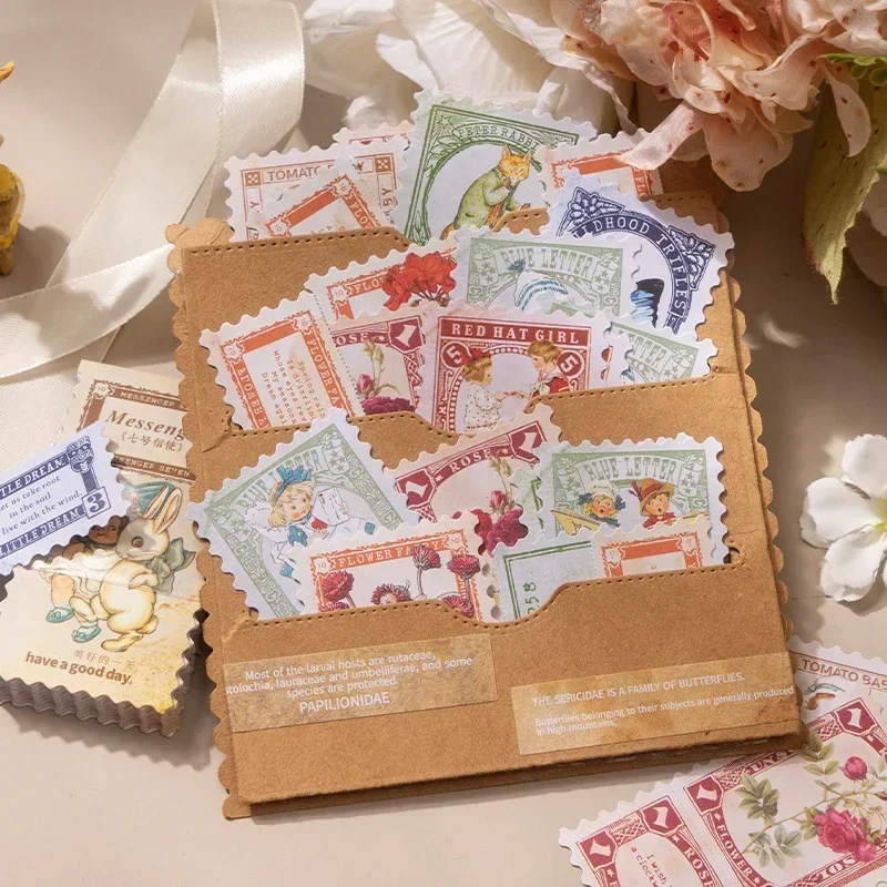 50 Stück Märchen 8-teiliges Retro-Stempelaufkleber-Set Nr. 7 Messenger Blumen Botanik für Tagebücher