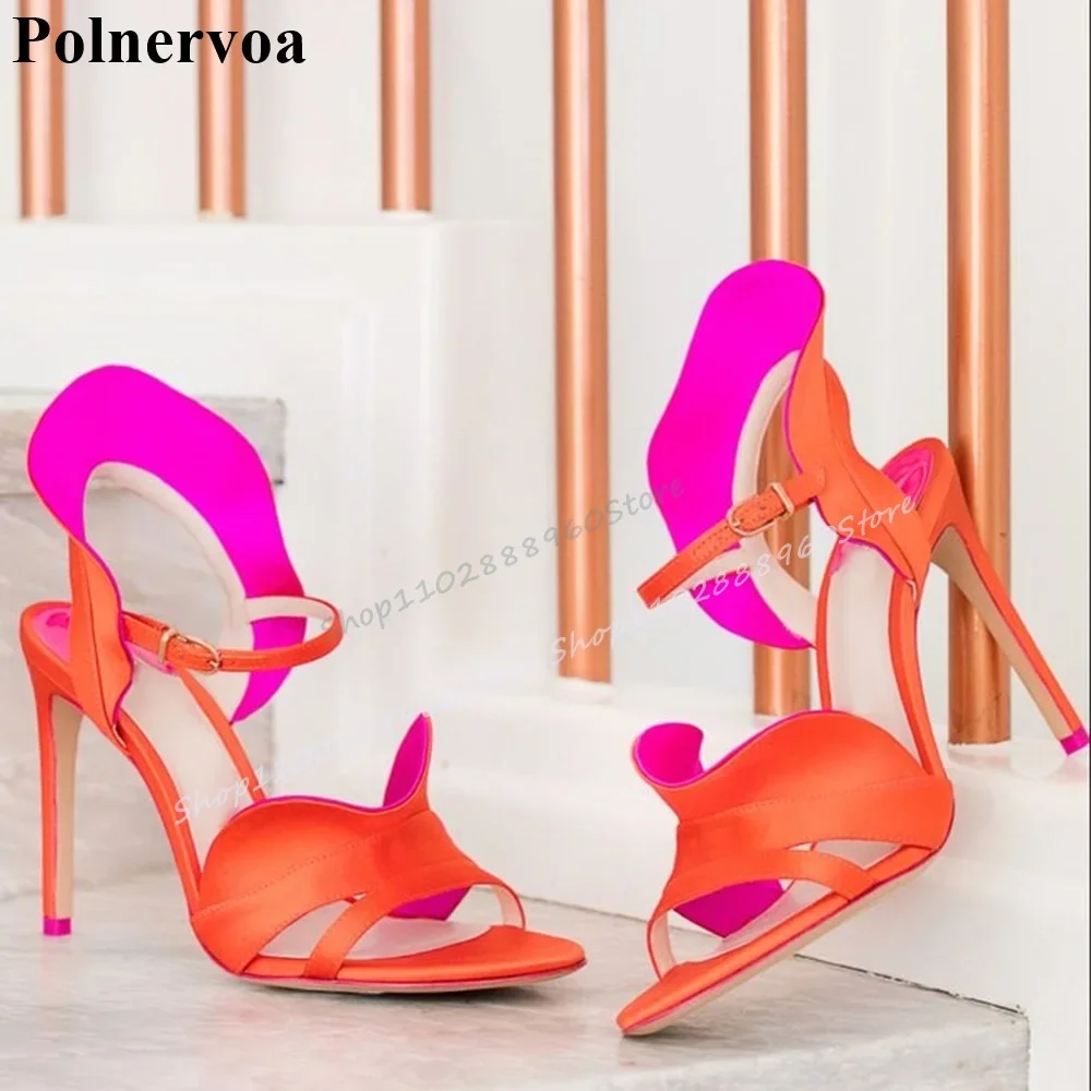

Banquet Orange Shallow Design Sandals Thin High Heel Women Shoes Ankle Buckle Strap Open Toe 2025 Fashion Zapatos Para Mujere