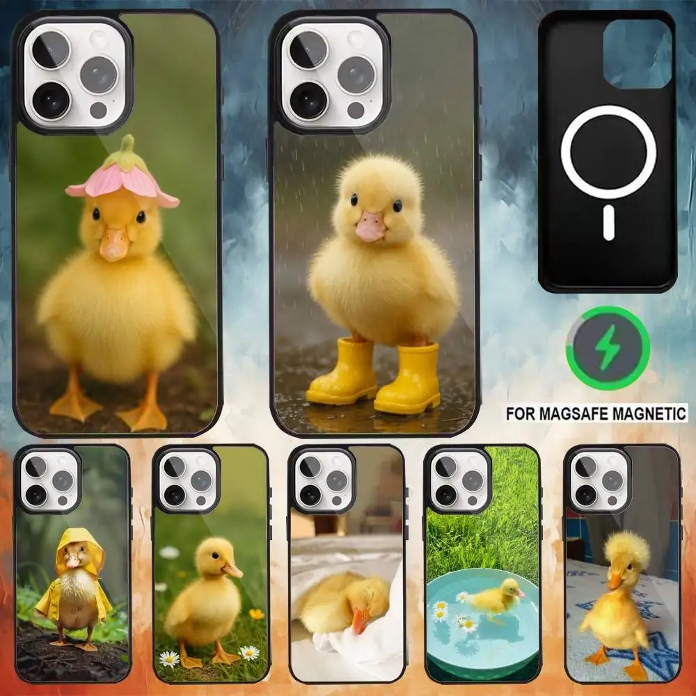 

Animal Yellow Duck Cute Phone Case For iPhone 17 16 15 14 13 12 Pro Max Plus for Magsafe Mirror Wireless Magnetic Cover