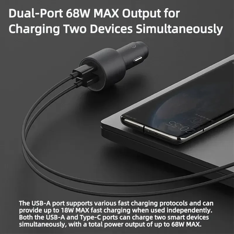 Xiaomi 100W Max 1A1C Dual Port Car Charger Fast Charge USB-A USB-C LED Light Indicator Universal Smart Phone Device Charger Kit image 4